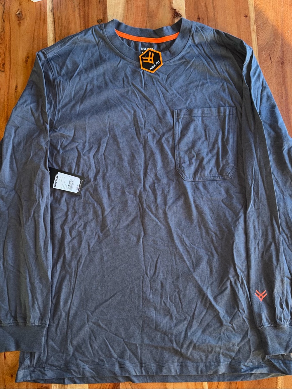 Men’s Large Hawx work wear Long Sleeve Pocket Tee - Slate Gray.     #015